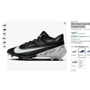Size 12 Nike Vapor Edge Elite 360 2 Men's Cleats Black & White New
